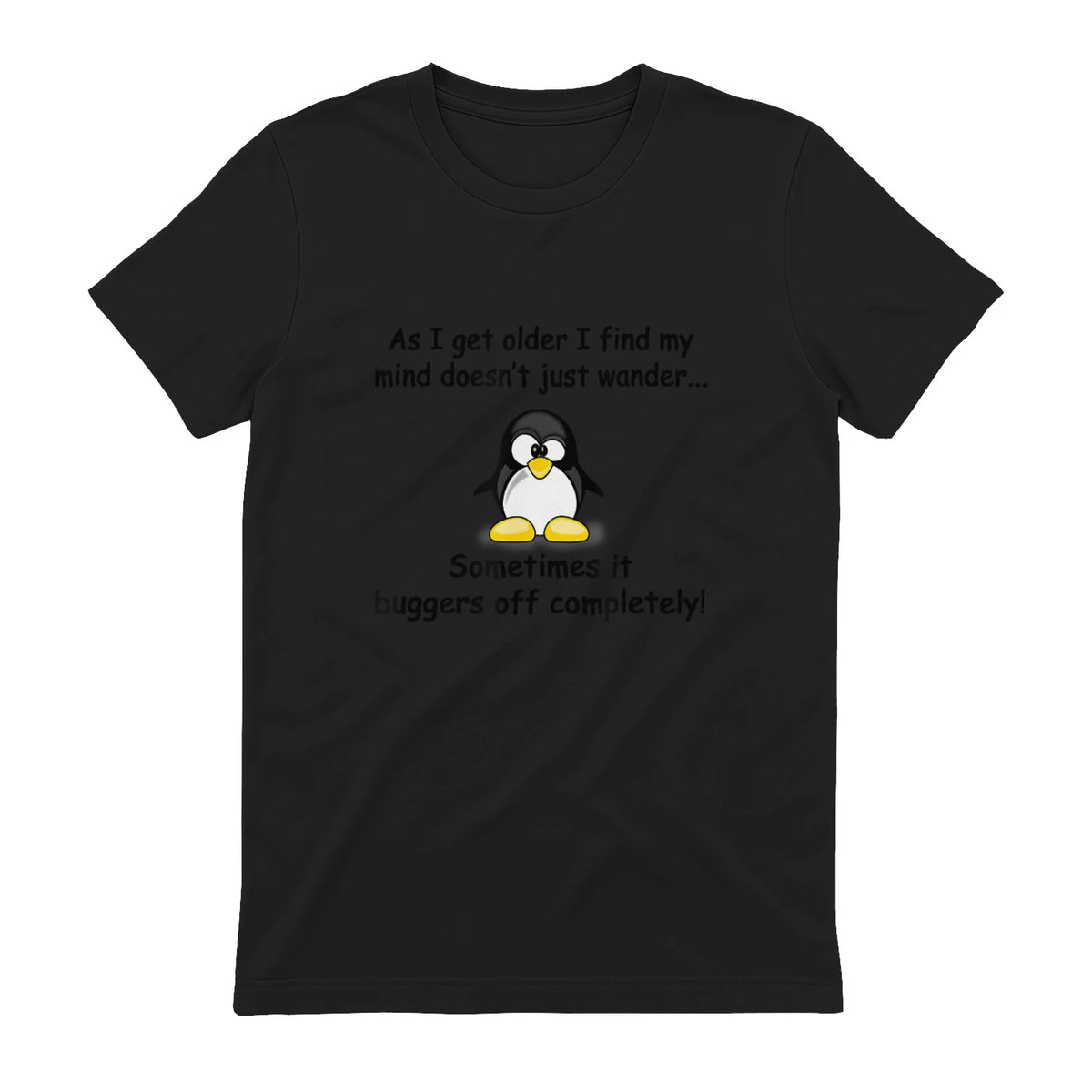 Funny silly penguin t-shirt mens ladies retirement gift in Black - back view