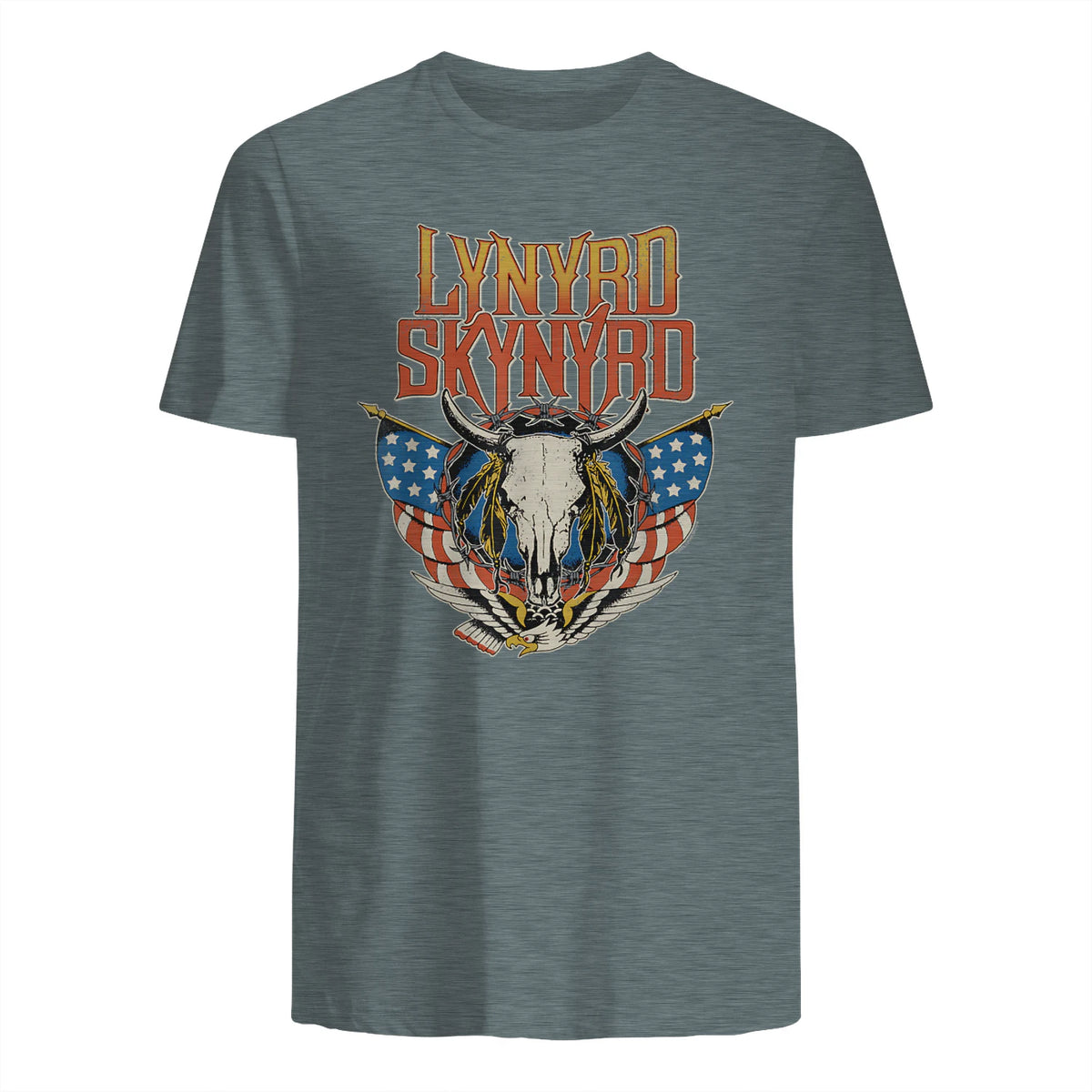 Lynyrd Skynyrd - Americana Steer Skull T-Shirt in Dark Heather - back view