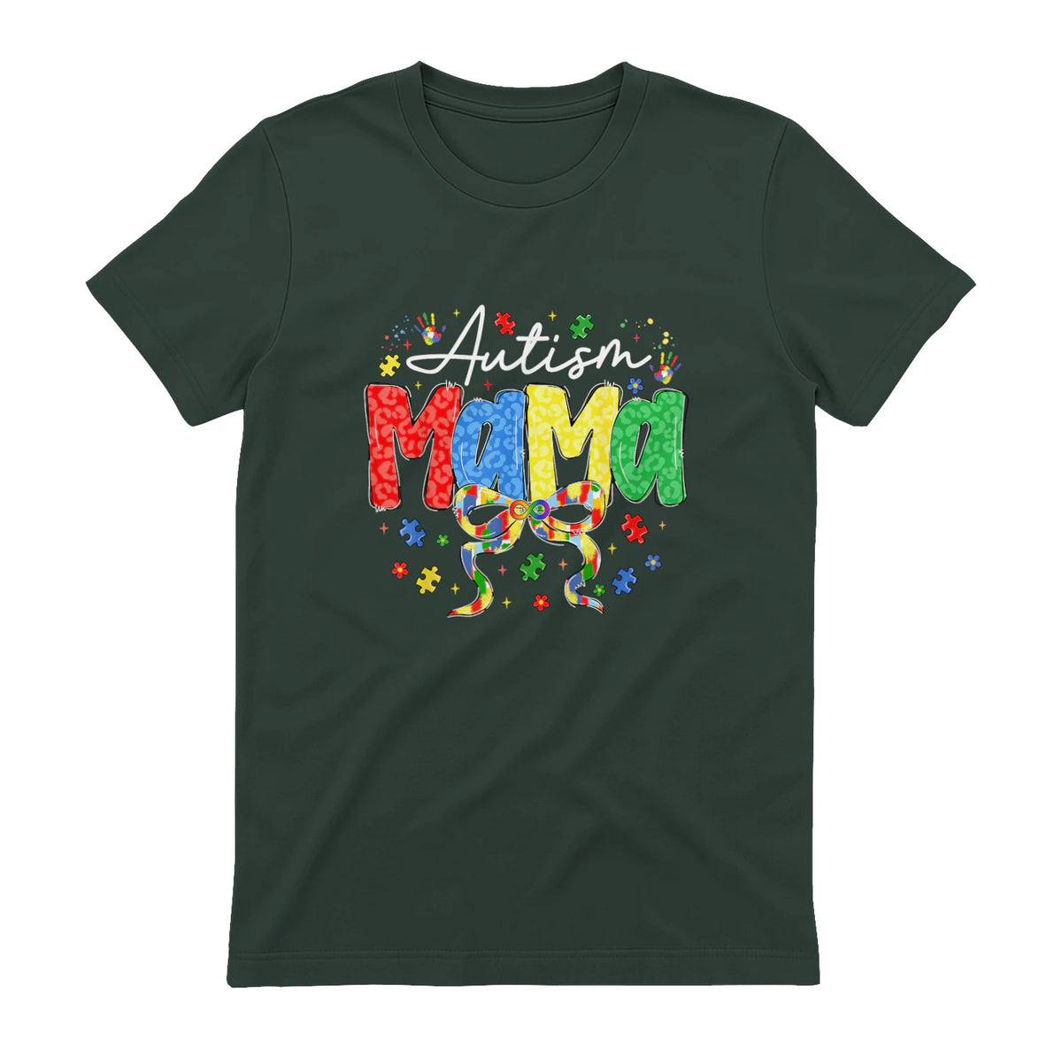 Proud Autism Mama Mom Awareness Gifts for Moms in Forest Green - back view