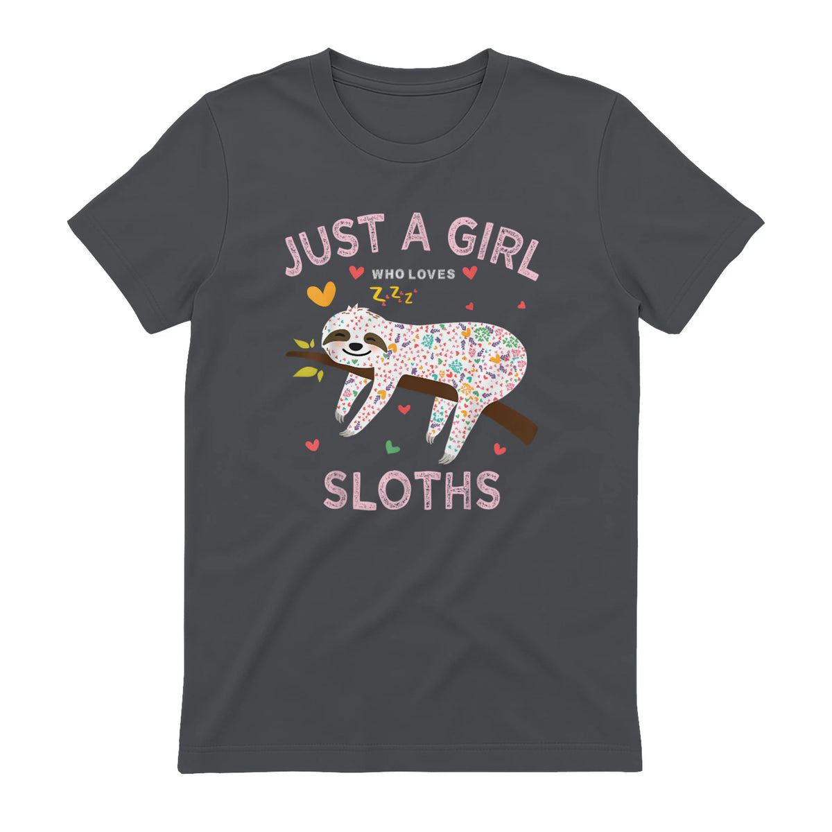 Funny Just a Girl Who Loves Sloths T-Shirt Sloths Lover Gift in Charcoal - back view