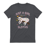 Funny Just a Girl Who Loves Sloths T-Shirt Sloths Lover Gift in Charcoal - back view
