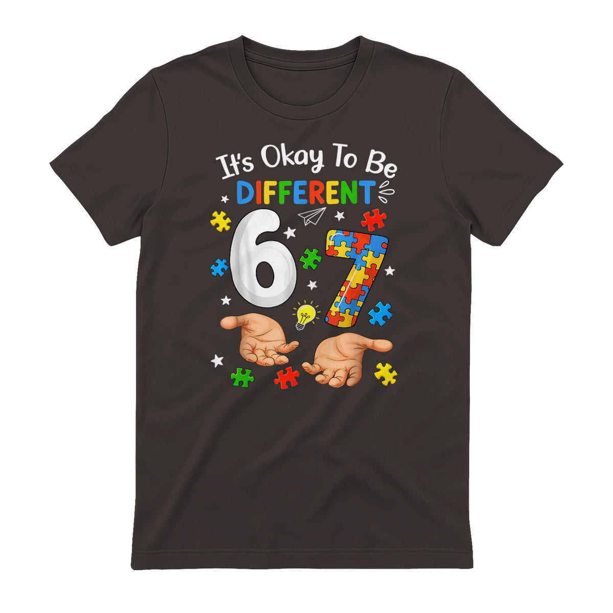 Six Seven Autism Awareness T-Shirt in Dark Chocolate - back view