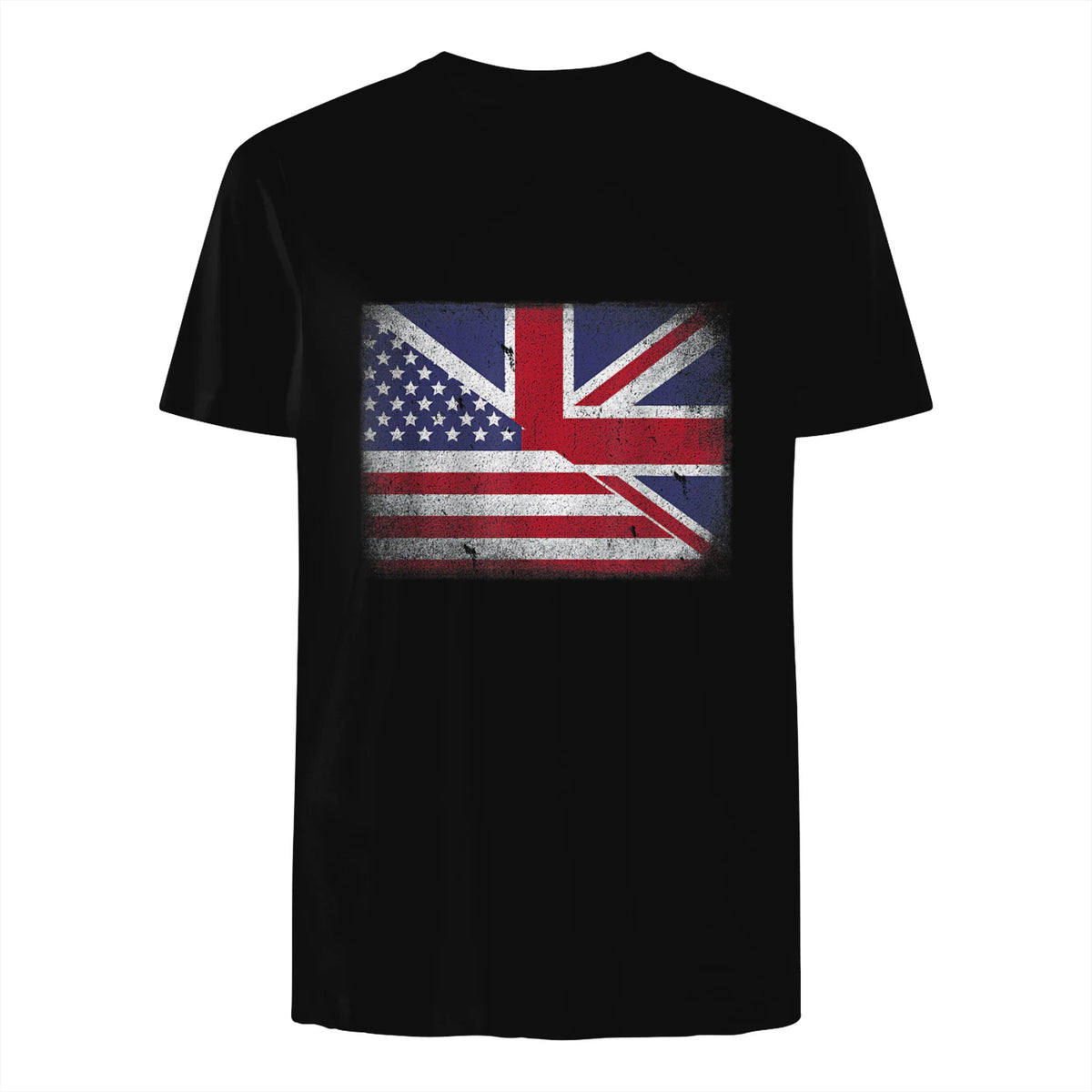 Vintage Half American Half British Flag Great Britain USA T-Shirt in Black - back view
