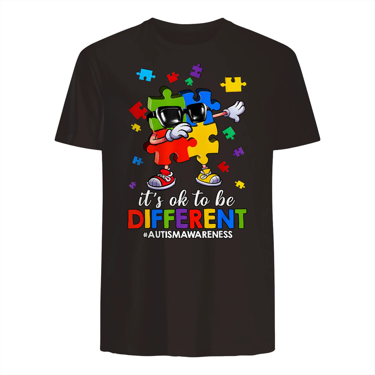 It's OK to Be Different Dabbing Puzzle Autism Awareness Kids in Dark Chocolate - back view