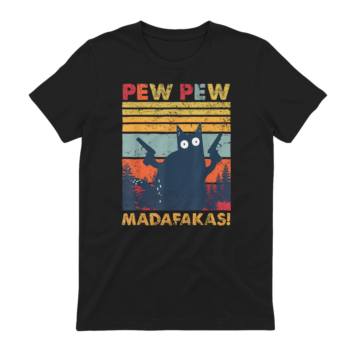 Pew Pew Madafakas Vintage verrückte Katze lustige Grafik in Black - back view