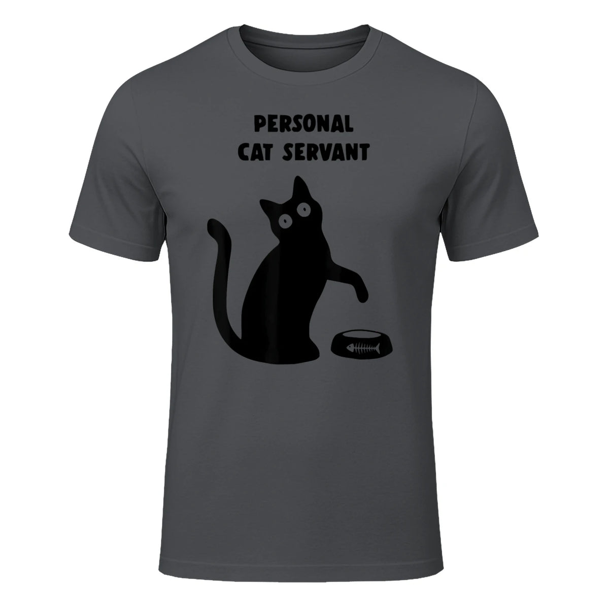 Personal Cat Servant Shirt Funny Black Cat Lover Gift in Charcoal - front view
