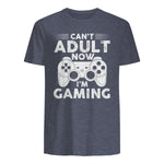 I Can't Adult Now I'm Gaming Gamer Console T-Shirt in Heather Navy - back view