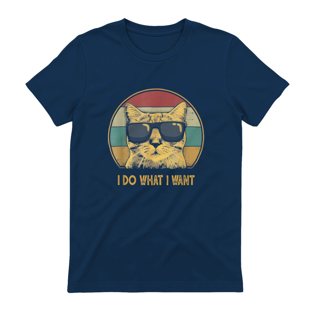 Retro I do What I Want cat Funny cat Lover T-Shirt Small in Navy - back view