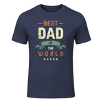 Best Dad in the World, Retro Vintage Look T-Shirt in Heather Navy - front view
