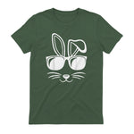 Bunny Face With Sunglasses Men Boys Kids Easter Day in Military Green - back view