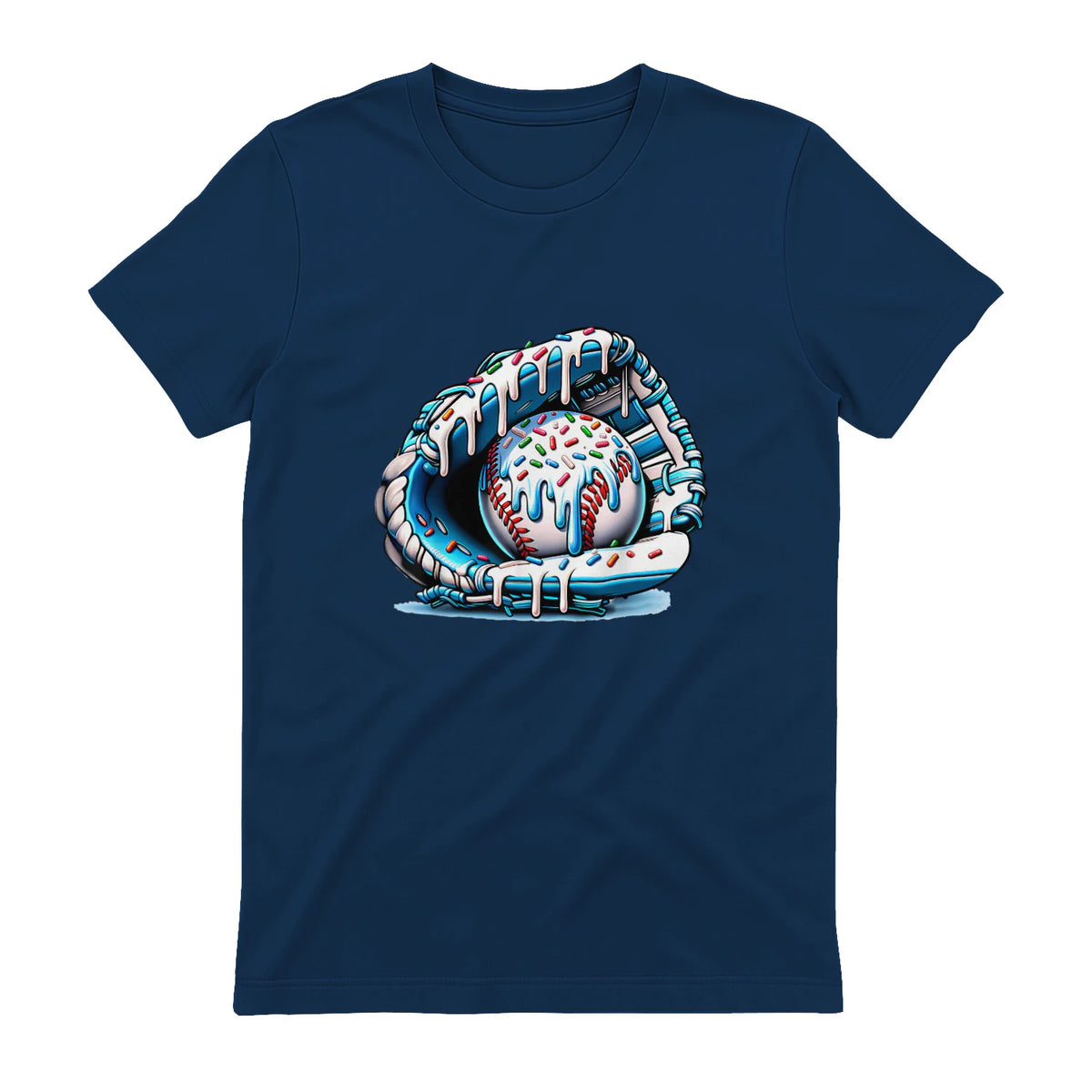 Baseball Drip Ice Cream Sprinkles Baseball Glove T-Shirt in Navy - back view