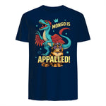 Retro Mongo is Appalled Princess Cat Riding Dinosaur Womens T-Shirt in Navy - back view