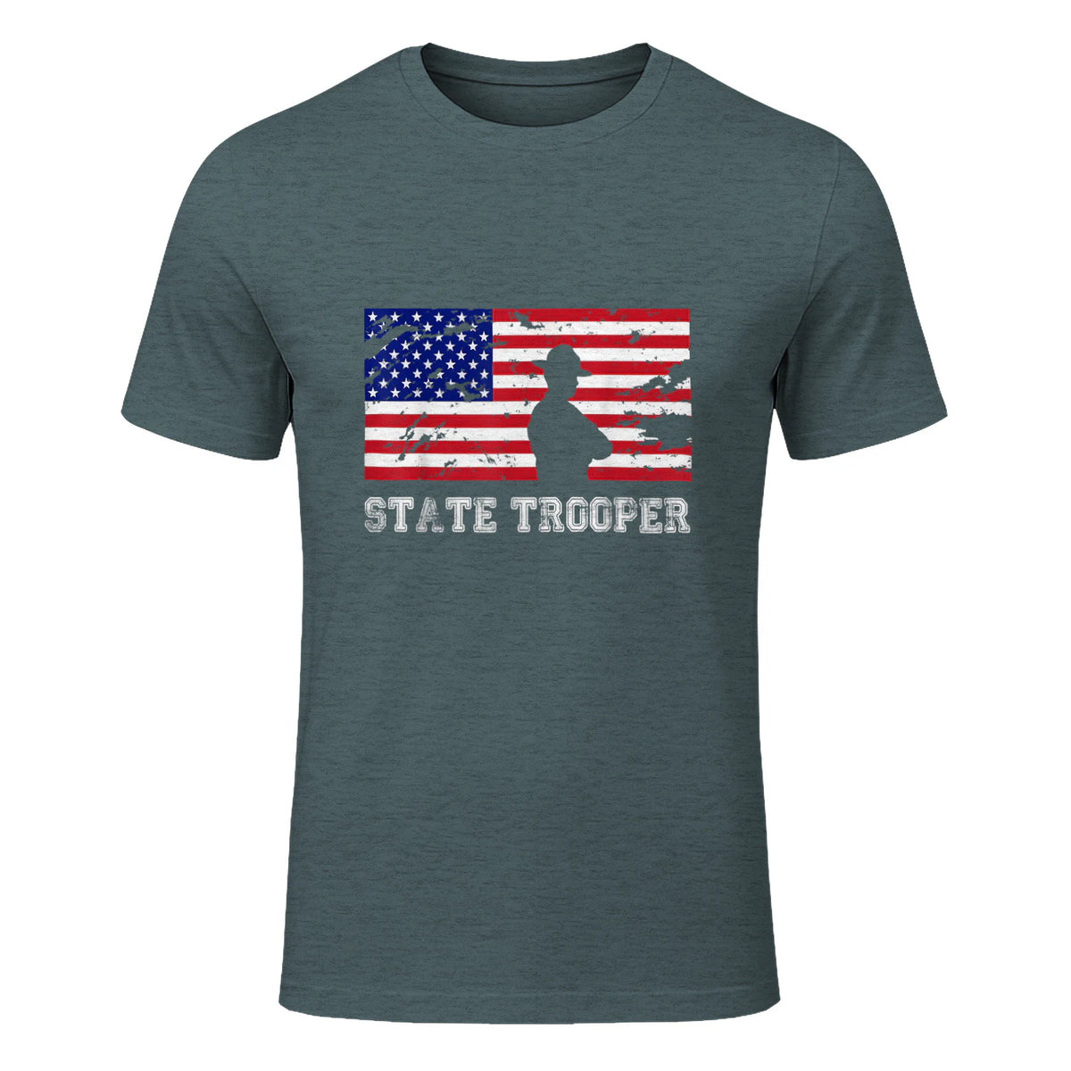 State Trooper USA Flag T-Shirt Gift T-Shirt in Dark Heather - front view