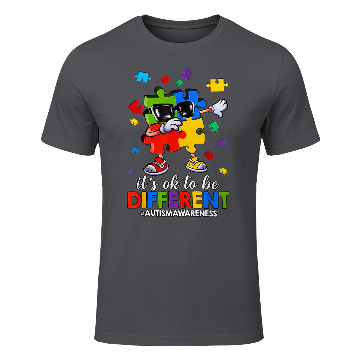 It's OK to Be Different Dabbing Puzzle Autism Awareness Kids in Charcoal - front view