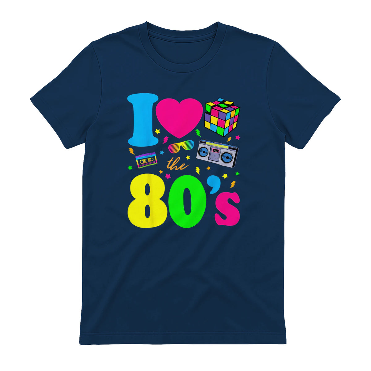 I Love the Eighties Classic Nostalgia T-Shirt in Navy - back view
