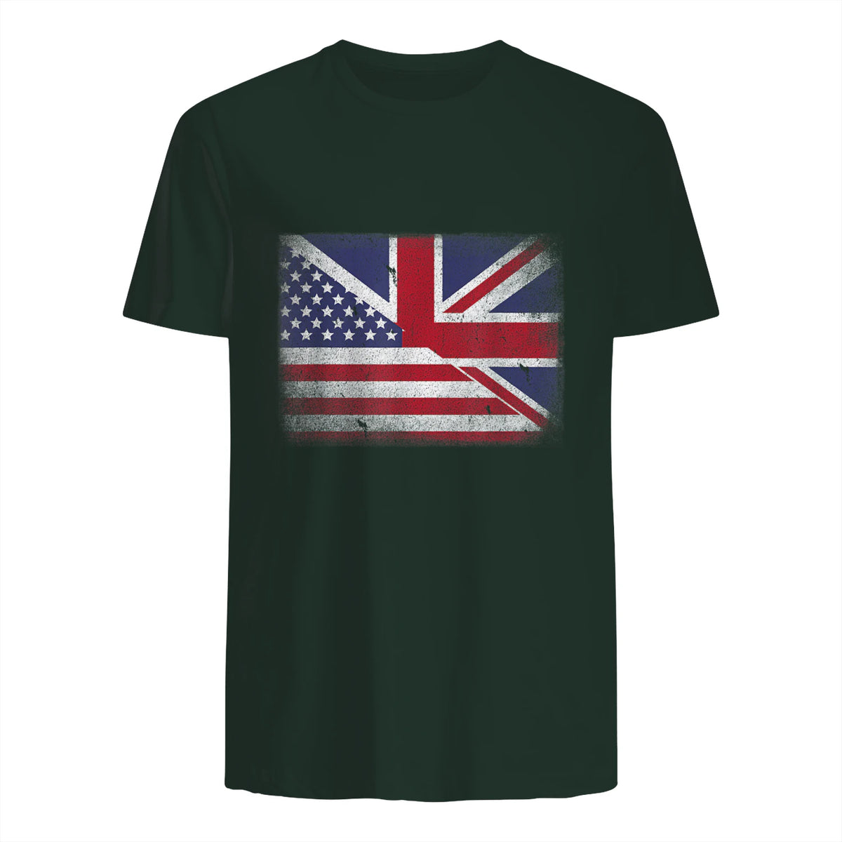 Vintage Half American Half British Flag Great Britain USA T-Shirt in Forest Green - back view