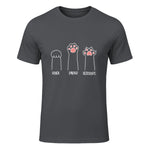 Introvert Cat Animal Rescue Pet Lover Apparel Rock Paper Scissors Hand Game Cute Paw Funny Cat T-Shirt in Charcoal - front view