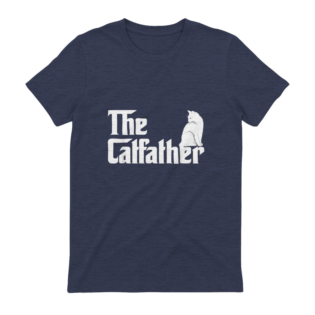 The Catfather Funny Cat Parody Fathers Day Gift Cat Father T-Shirt in Heather Navy - back view