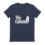 The Catfather Funny Cat Parody Fathers Day Gift Cat Father T-Shirt in Heather Navy - back view