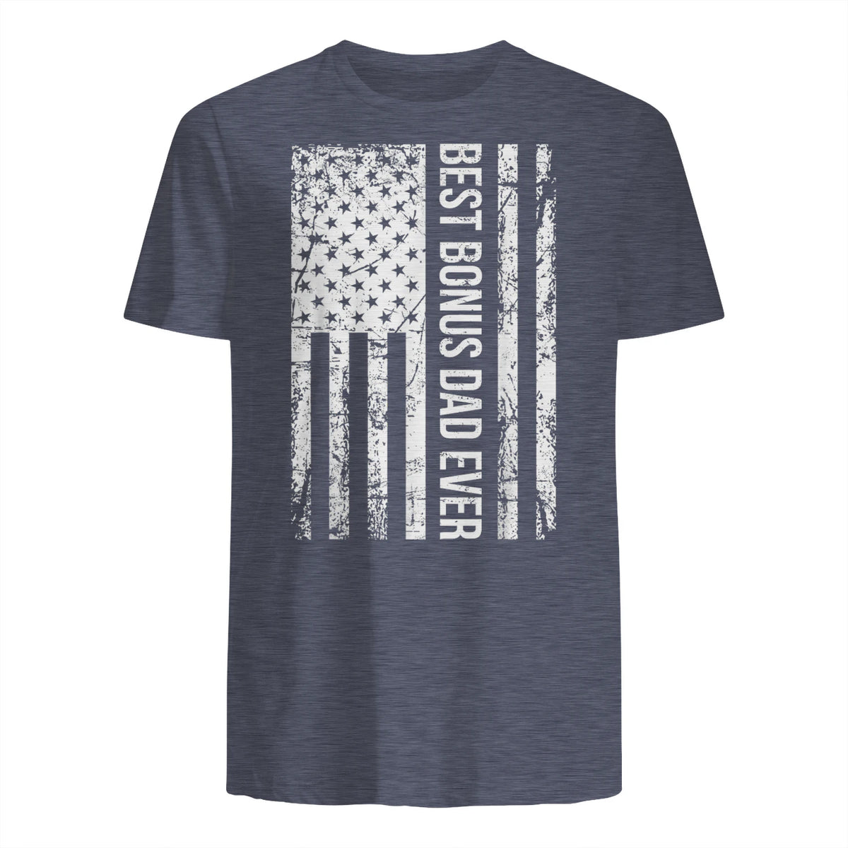 Step Dad Best Bonus Dad Ever For Stepdad American Flag in Heather Navy - back view
