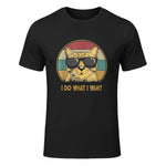 Retro I do What I Want cat Funny cat Lover T-Shirt Small in Black - front view