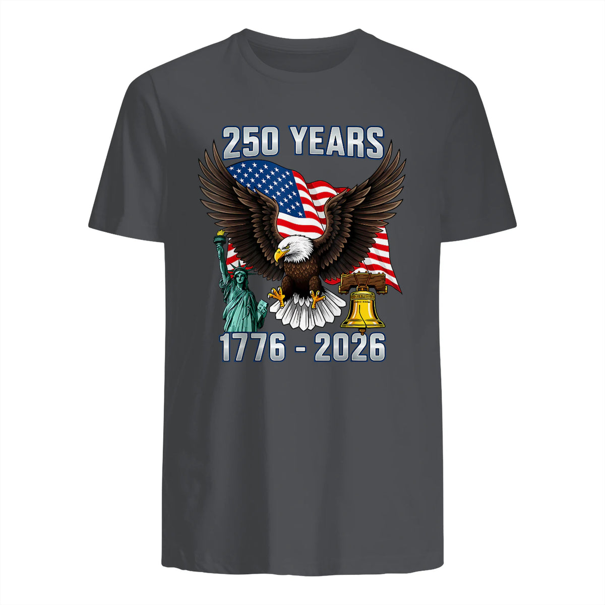 American Flag Fourth of July Anniversary T-Shirt in Charcoal - back view