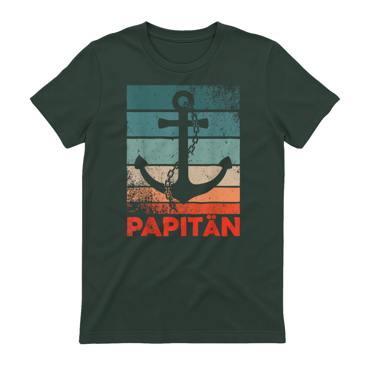 Papitän Papa und Kapitän Lustiges Retro Anker Vatertag in Forest Green - back view