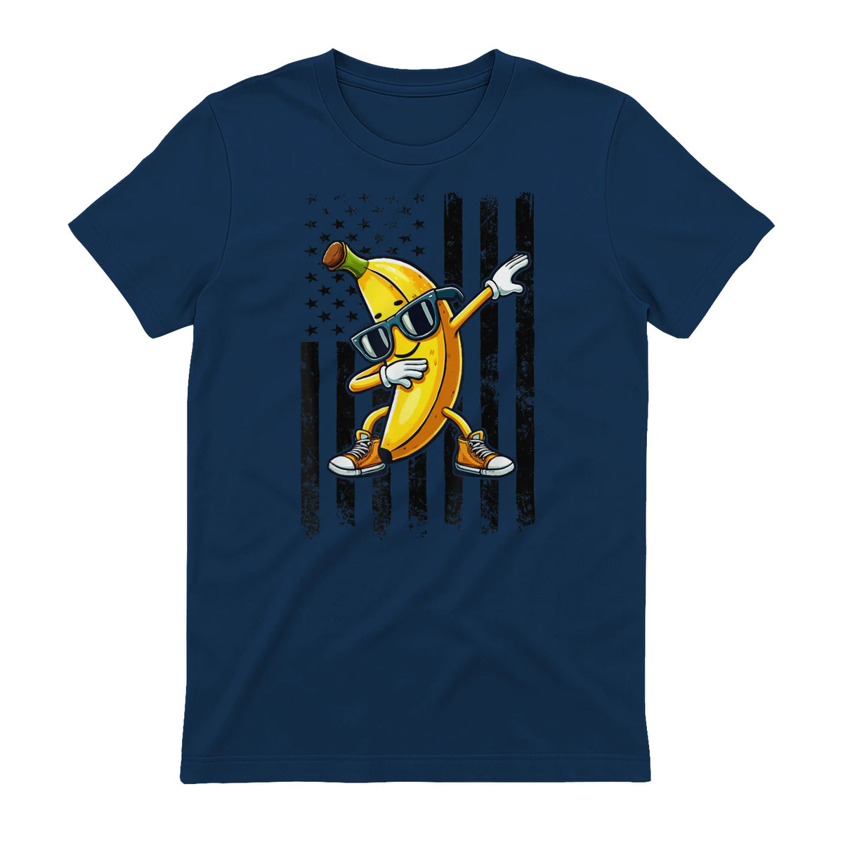 Dabbing Banana Retro American Flag Banana Lover Boys Kids T-Shirt in Navy - back view