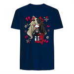 Chibi Kawaii Emo Pastel Goth Girl with Sad Bunny in Navy - back view