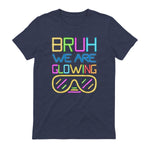 Bruh We are Glowing in My Glowing Era Hello Summer Vacation T-Shirt in Heather Navy - back view