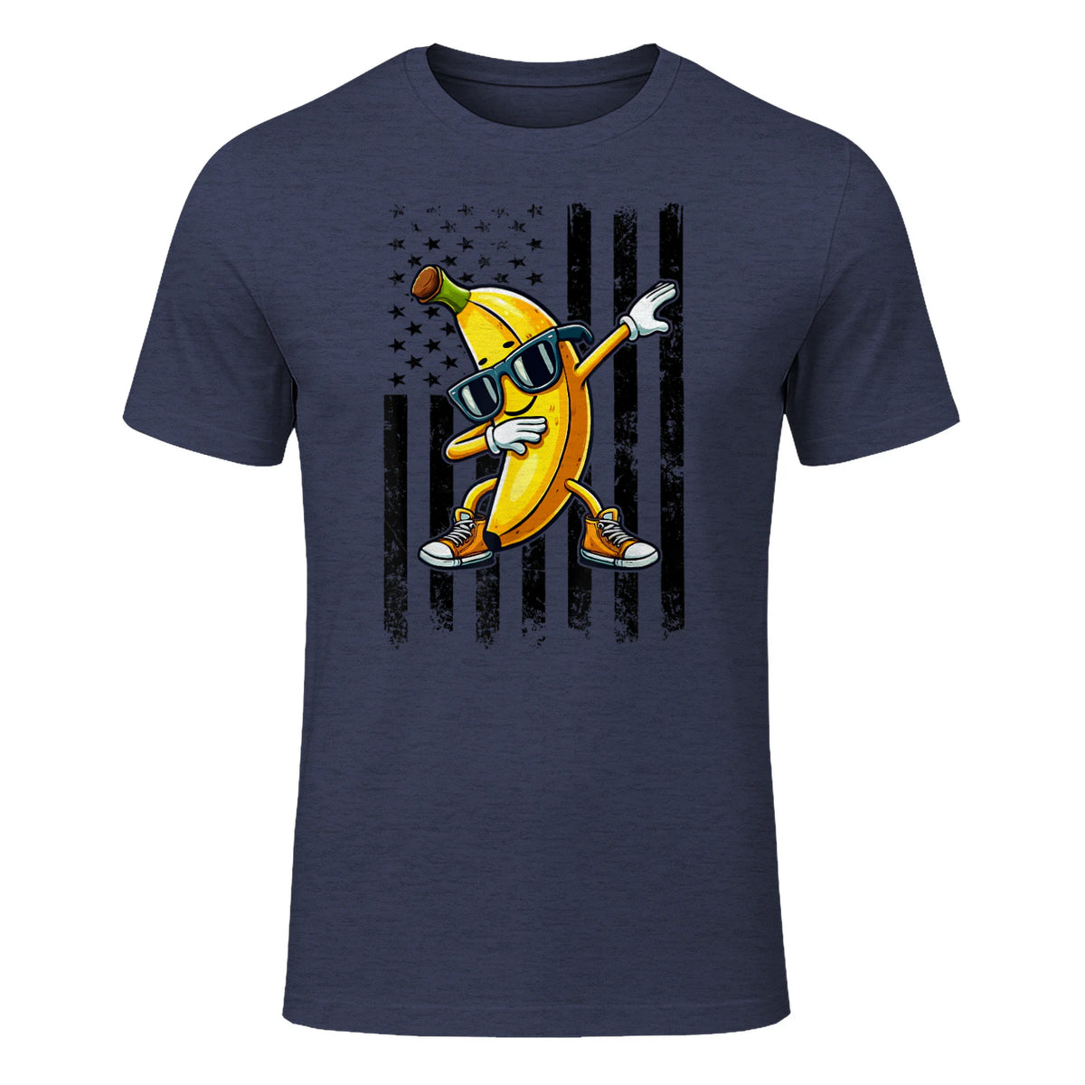 Dabbing Banana Retro American Flag Banana Lover Boys Kids T-Shirt in Heather Navy - front view