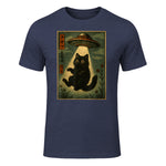 Vintage Japanese Cat Alien Cat Mom UFO Abduction Graphic T-Shirt in Heather Navy - front view