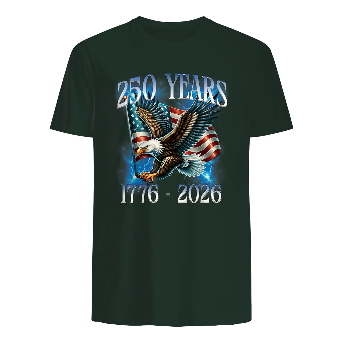 Eagle and Flag Anniversary Birthday T-Shirt in Forest Green - back view