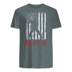Boston Massachusetts American Flag Baseball Weathered T-Shirt in Dark Heather - back view