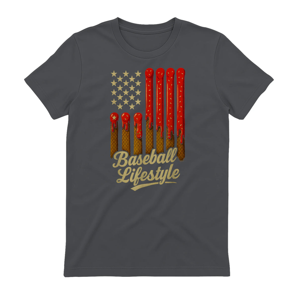 Baseball Lifestyle Apparel Youth Baseball Drip Ice Cream T-Shirt in Charcoal - back view