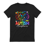Autism Awareness Acceptance Heart Infinity Symbol Men Women in Black - back view
