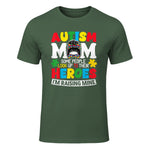 Autism Mom Raising Hero Messy Bun Autism Awareness in Military Green - front view