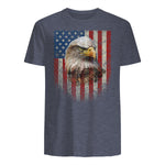 American Flag Bald Eagle Patriotic Red White Blue T-Shirt in Heather Navy - back view