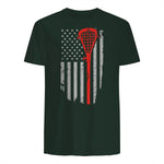 Vintage American Flag Lacrosse Youth Apparel, Boys Men USA T-Shirt in Forest Green - back view