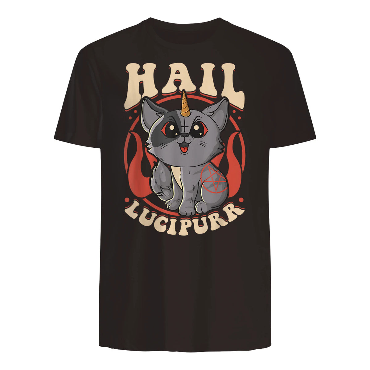 Cute & Funny Satanic Hail Lucipurr Rainbow Kitty Goth in Dark Chocolate - back view