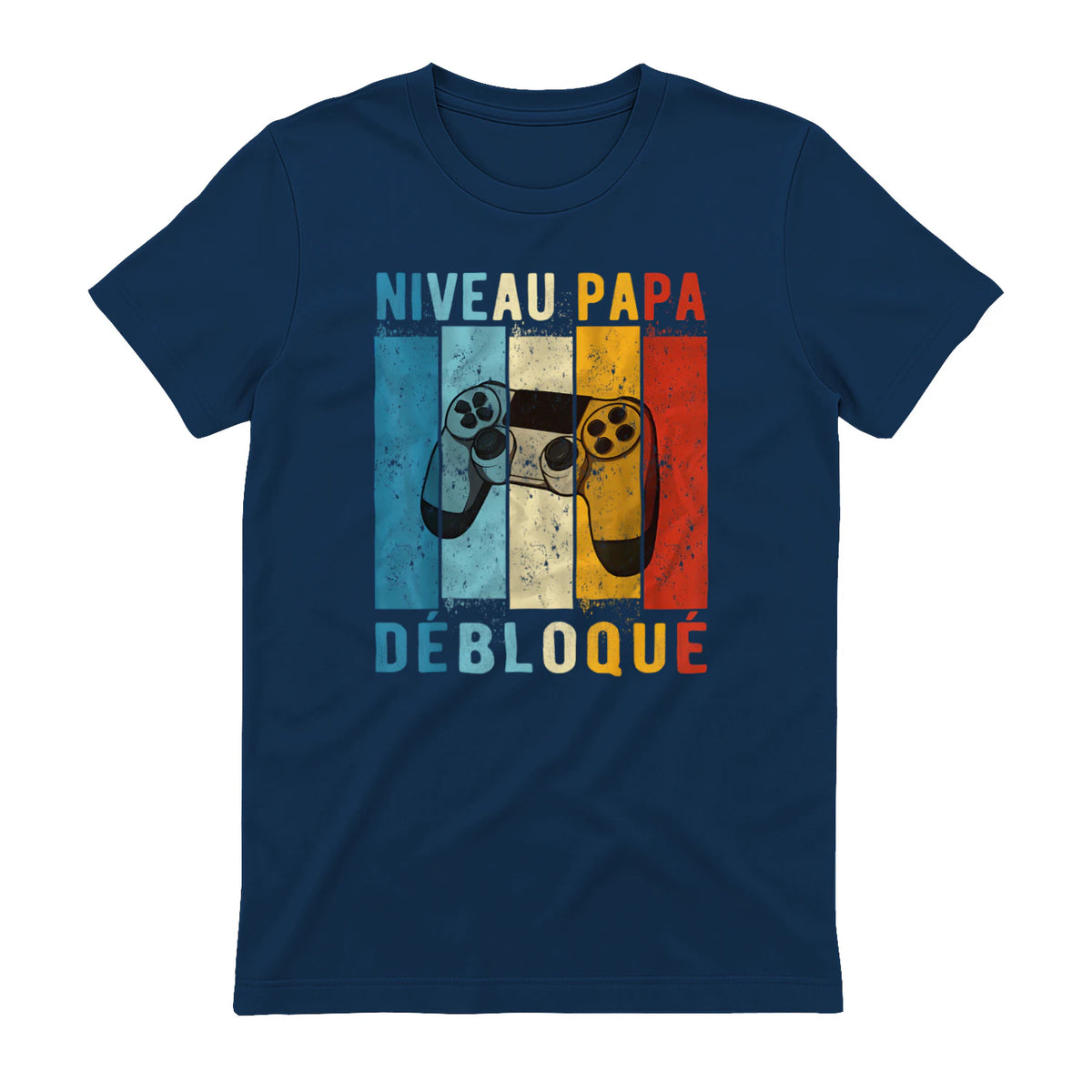 Nouveau Papa Nouvelle Naissance Annonce Gamer Humour T-Shirt in Navy - back view