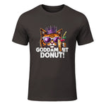 Donut Princess Cat Meme Tee – Kawaii Funny Cartoon Style T-Shirt in Dark Chocolate - front view