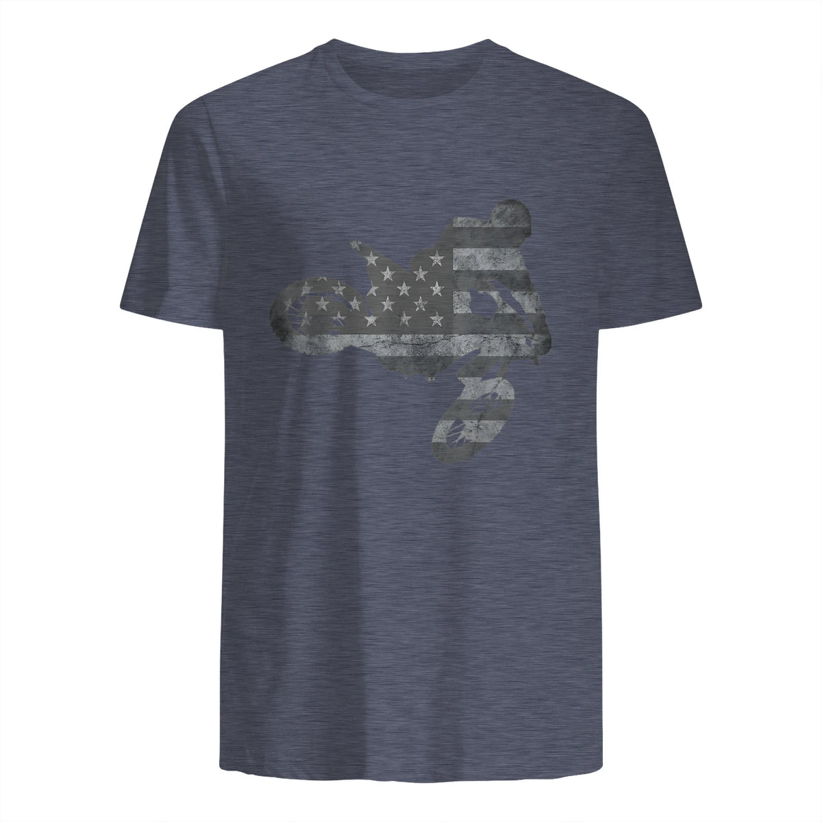 Dirt Bike American Flag T-Shirt Motocross Enduro Shirt T-Shirt in Heather Navy - back view