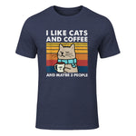I Like Cats and Coffee and Maybe Three People T-Shirt in Heather Navy - front view