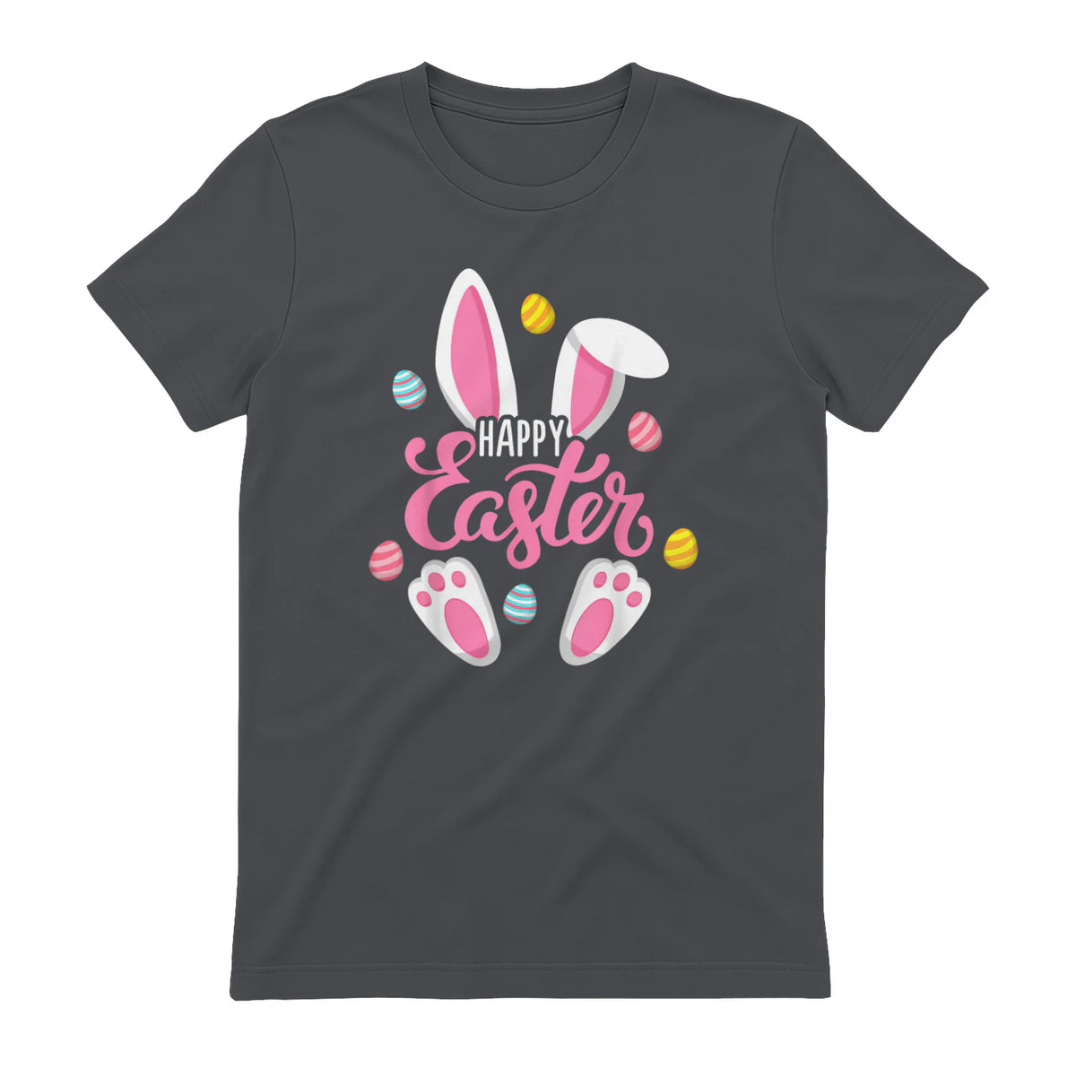 Happy Easter Bunny Women Girls Rabbit Easter Egg Hunt Funny in Charcoal - back view