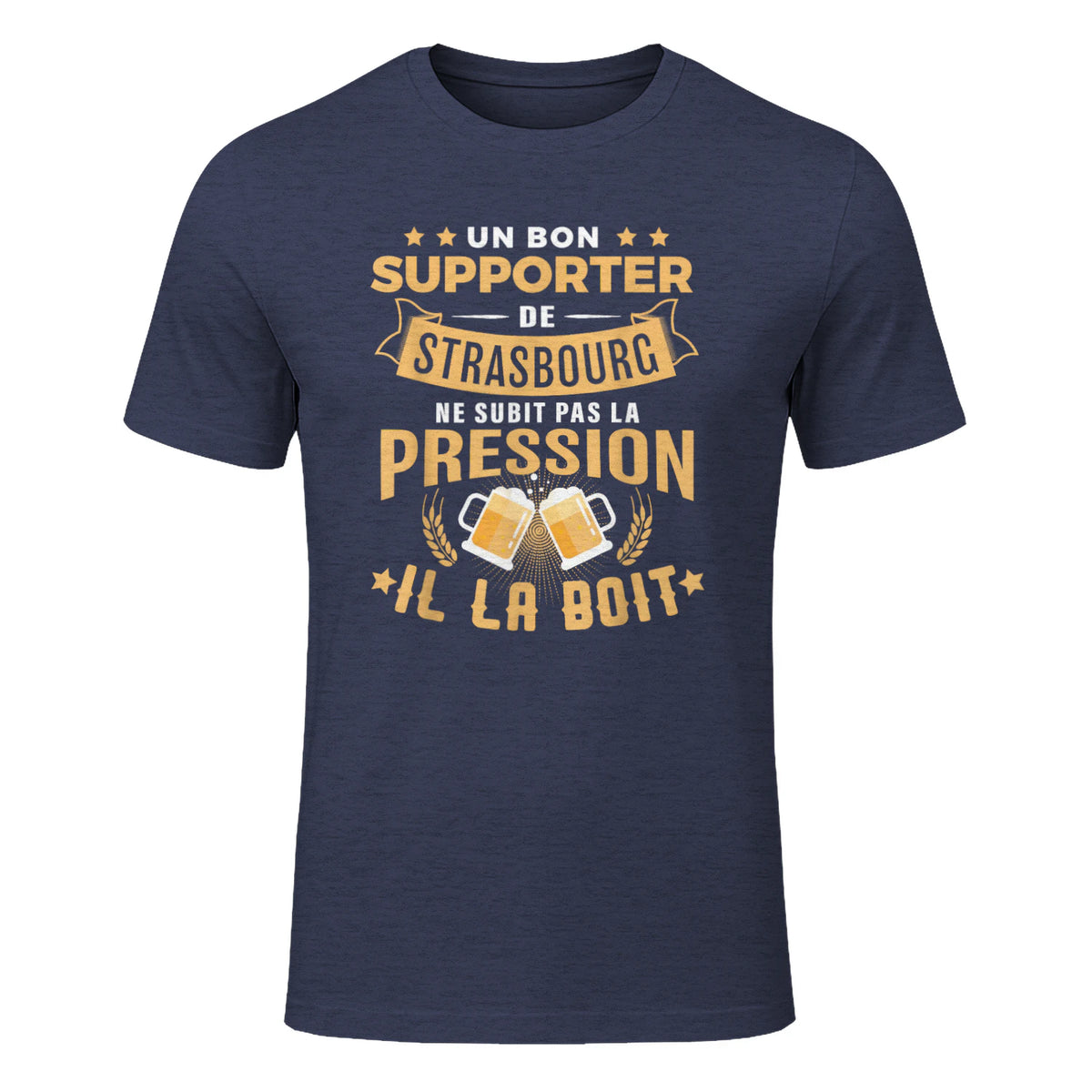 Bon Supporter Strasbourg boit la pression humour Strasbourg in Heather Navy - front view