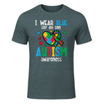 Autism Awareness Wear Blue for My Son ASD Mom Dad Men Women in Dark Heather - front view