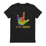 Be Kind ASL Love Sign Language Hand Autism Awareness Tie Dye in Black - back view