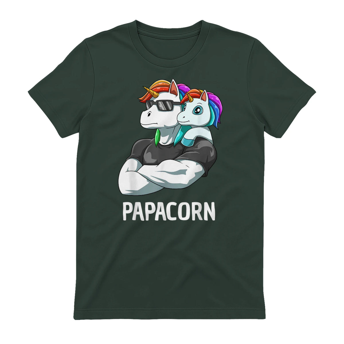 Papacorn Vater Tochter Einhörner in Forest Green - back view