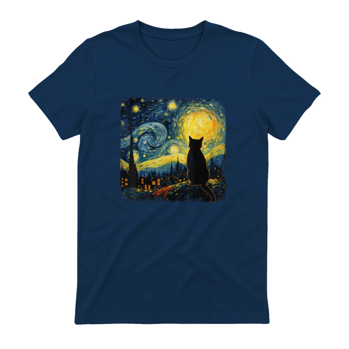 Starry Night Cat Lover T-Shirt in Navy - back view